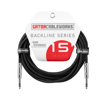 a professional 15-foot balanced patch cable featuring ¼-inch TRS male to ¼-inch TRS male connectors